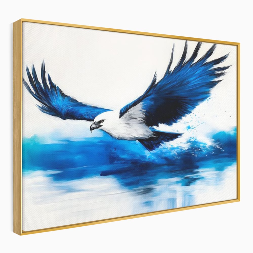 Tablou canvas cu tablou canvas cu vultur zburand peste apa, in rama de aluminiu auriu